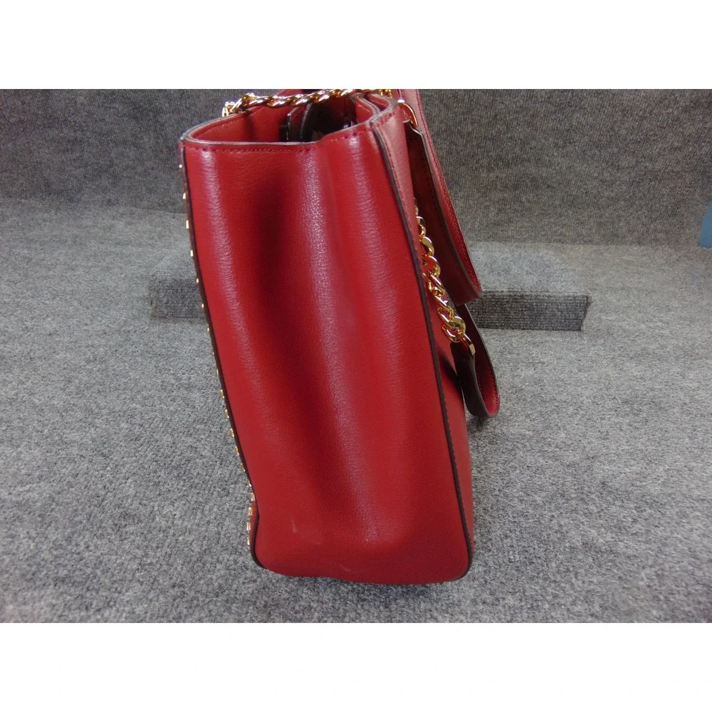 Michael Kors Large Tote Red Leather Gold Studded Chain Shoulder Bag 35H7GE0T3L